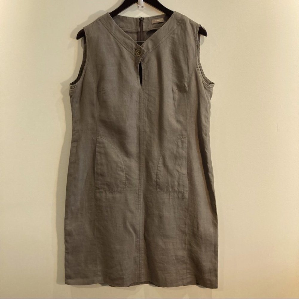 RIANI Sz 12 100% Linen Knee Length Unlined Pockets Zipper Closure Dress
